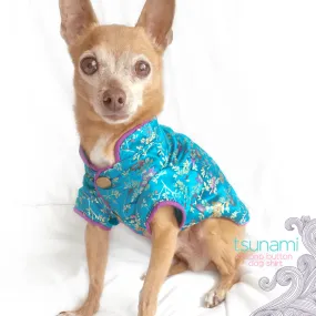 Ocean Blue Kimono Button Up Dog Shirt- Tsunami