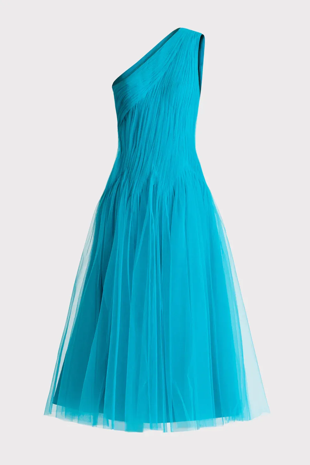 One Shoulder Midi Tulle Dress - Peacock