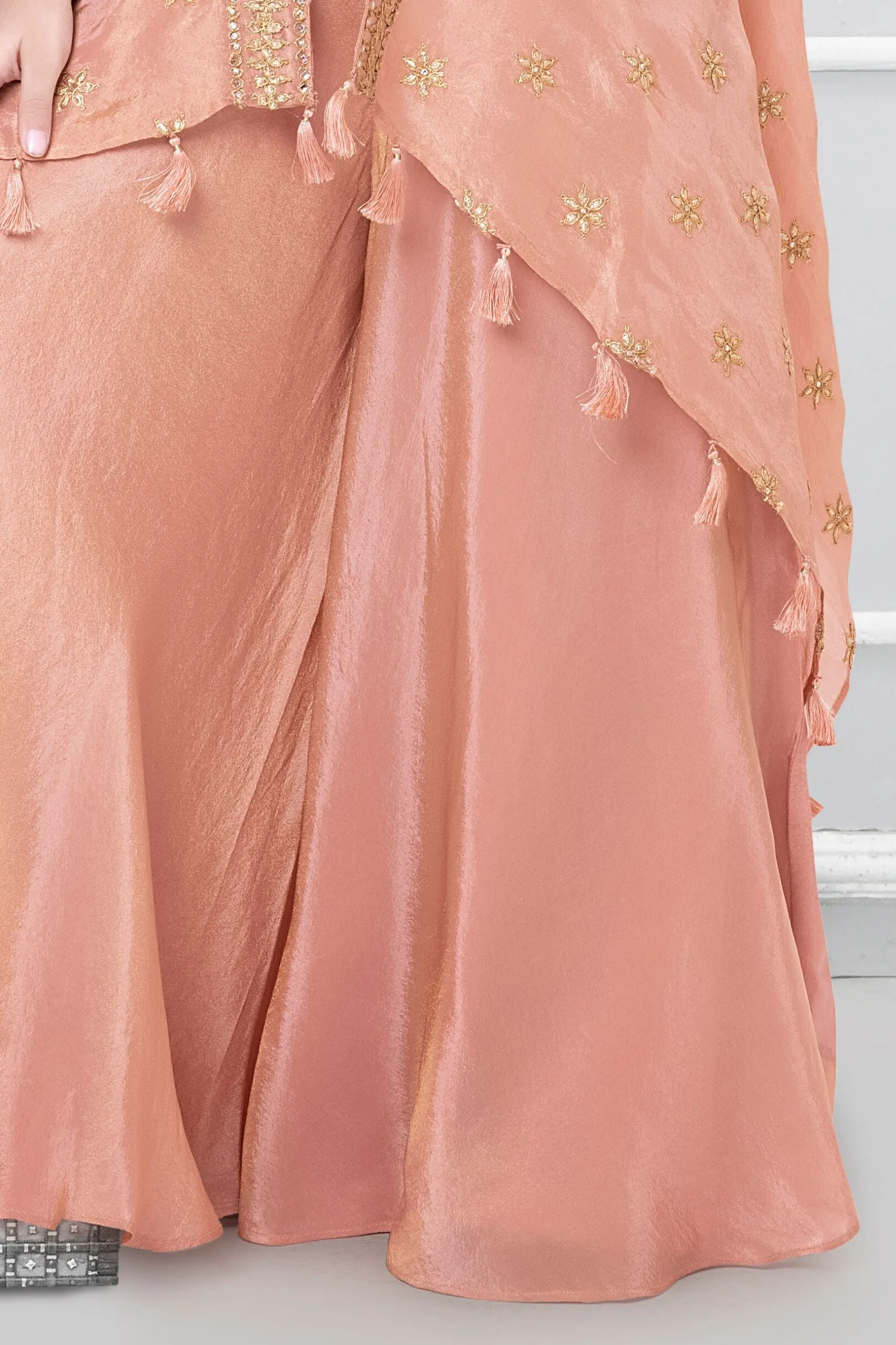 Onion Pink Gota Patti work Overcoat Styled Palazzo Set For Girls