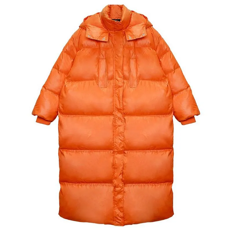 Orange Black Oversize Hooded Down Long Jacket