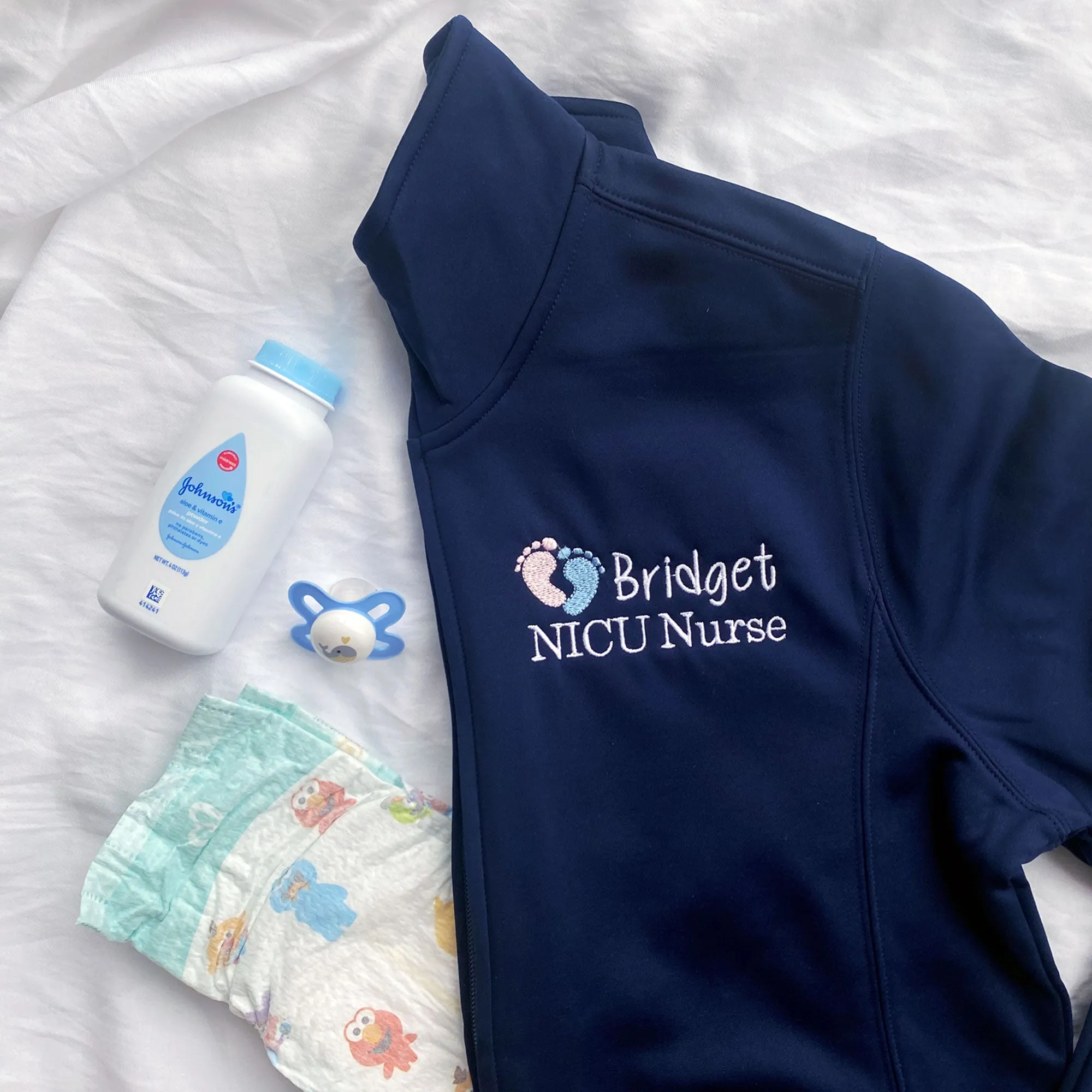 Personalized NICU Nurse Polyester Full Zip Fleece Jacket with Baby Feet