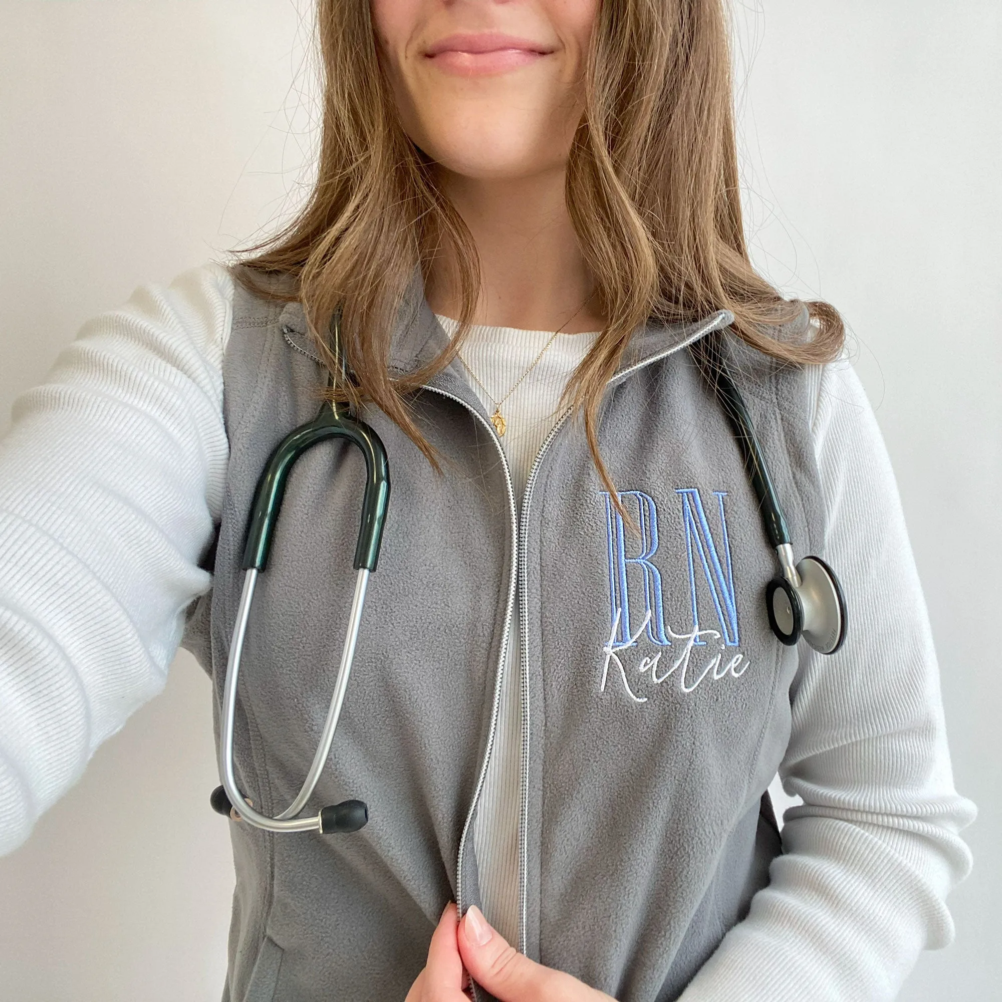 Personalized RN Embroidered Fleece Vest | Vest for Nurses