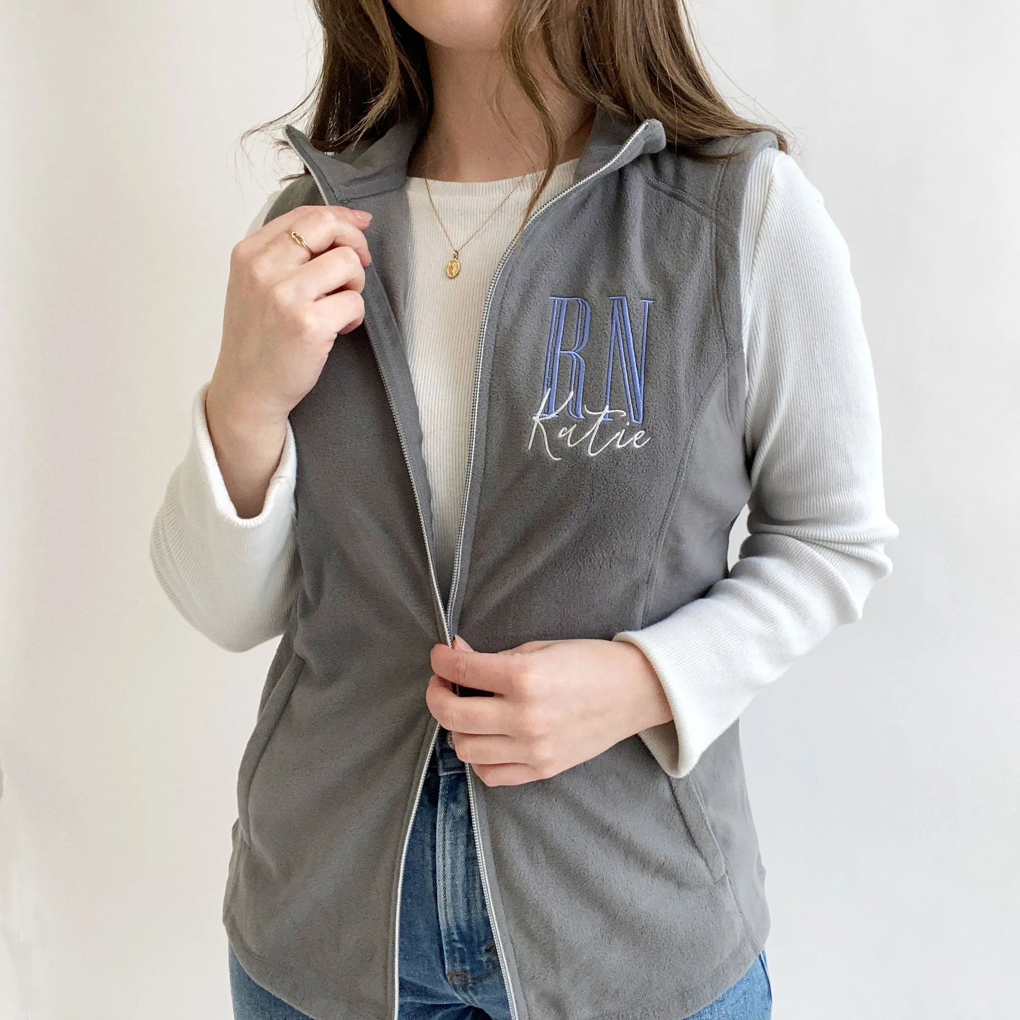 Personalized RN Embroidered Fleece Vest | Vest for Nurses