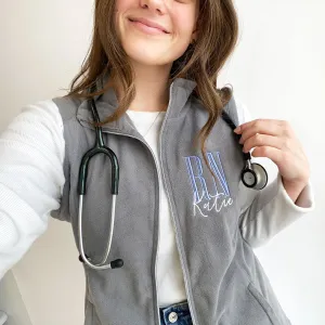 Personalized RN Embroidered Fleece Vest | Vest for Nurses