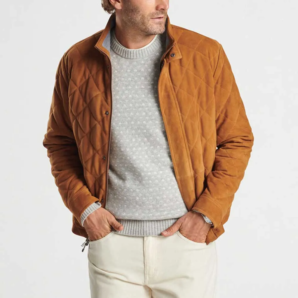 Peter Millar Suede Norfolk Quilted Bomber