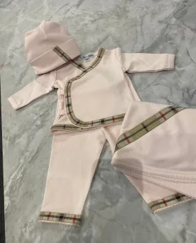 Pink 3 Piece Set with Check Trim