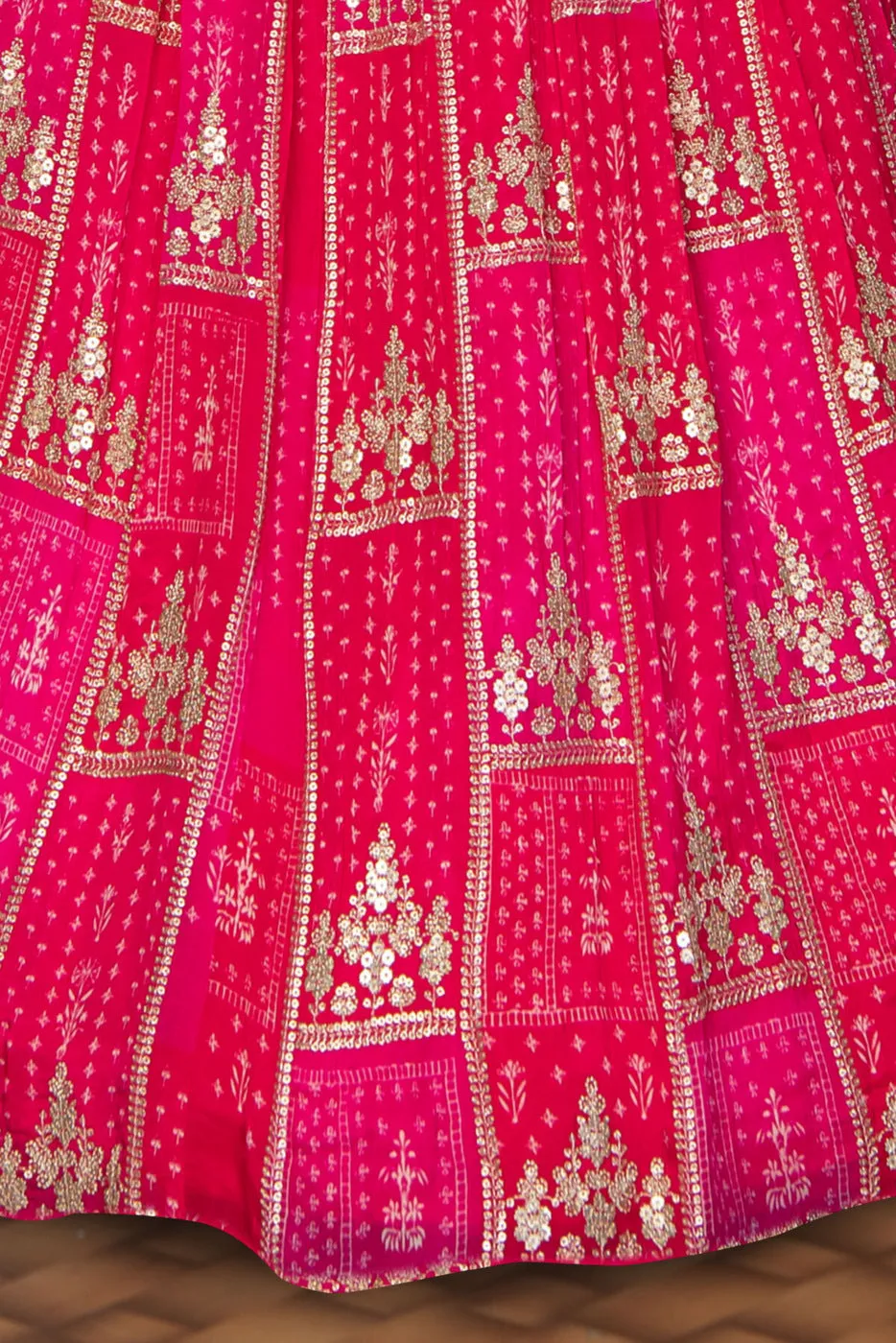 Pink Sequins and Zari work with Digital Print Overcoat Styled Lehenga Choli for Girls