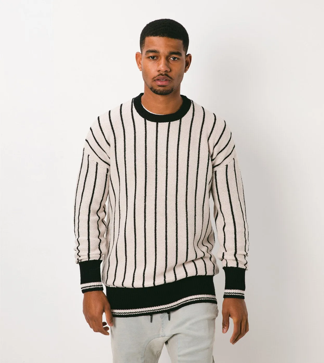 Pinstripe Chunk Crew Knit Shell/Black - Sale