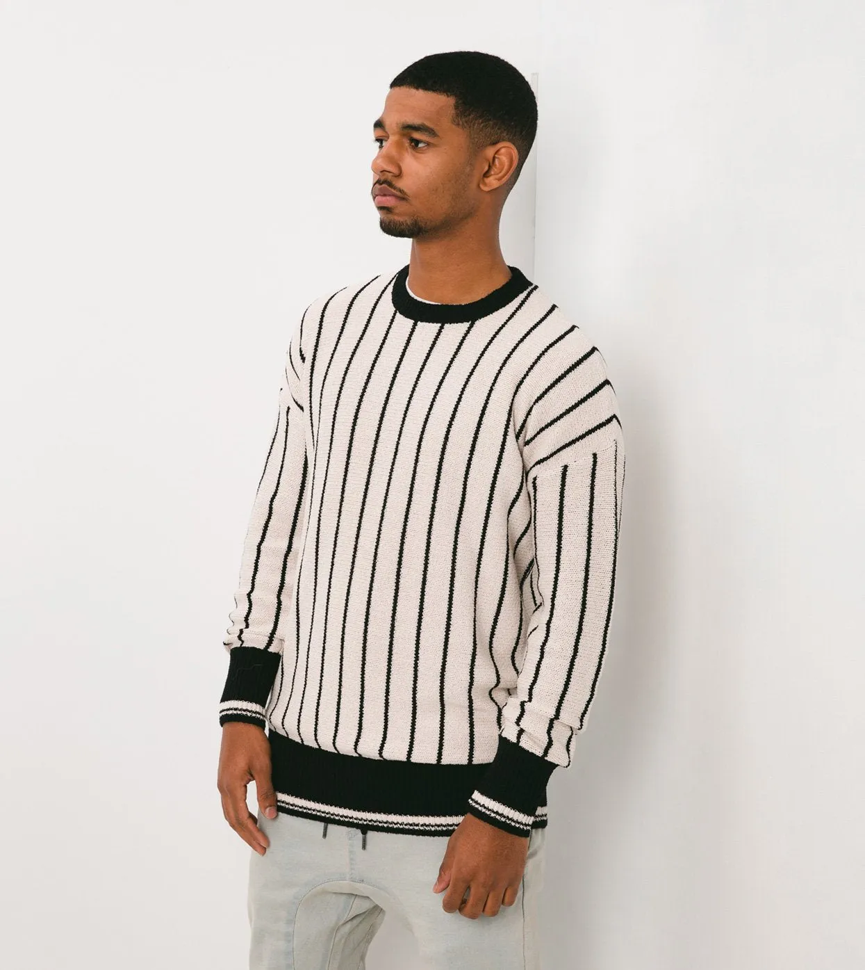 Pinstripe Chunk Crew Knit Shell/Black - Sale