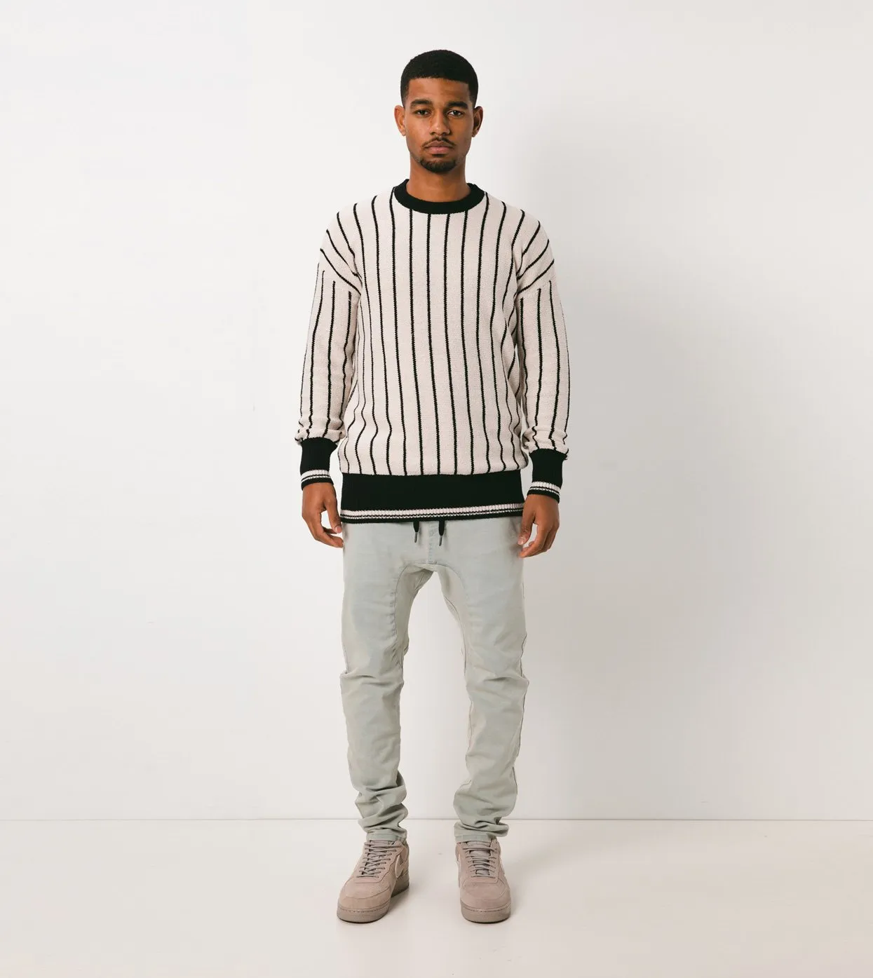 Pinstripe Chunk Crew Knit Shell/Black - Sale