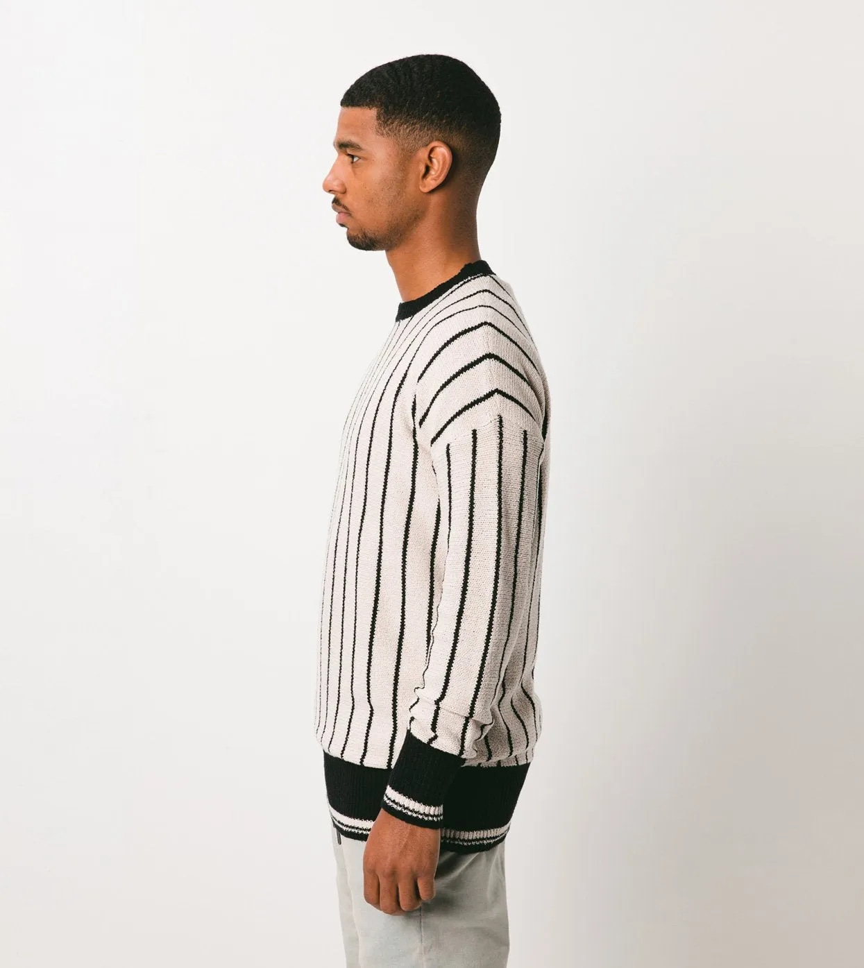 Pinstripe Chunk Crew Knit Shell/Black - Sale