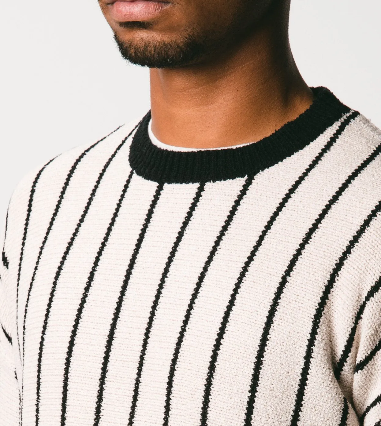 Pinstripe Chunk Crew Knit Shell/Black - Sale