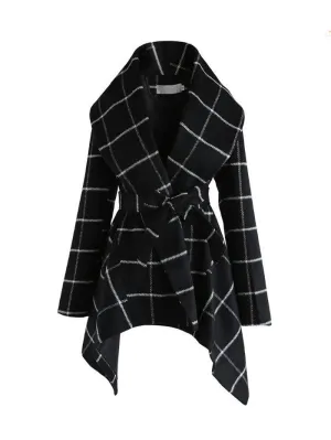 Plaid Shawl Collar Belt Overcoat