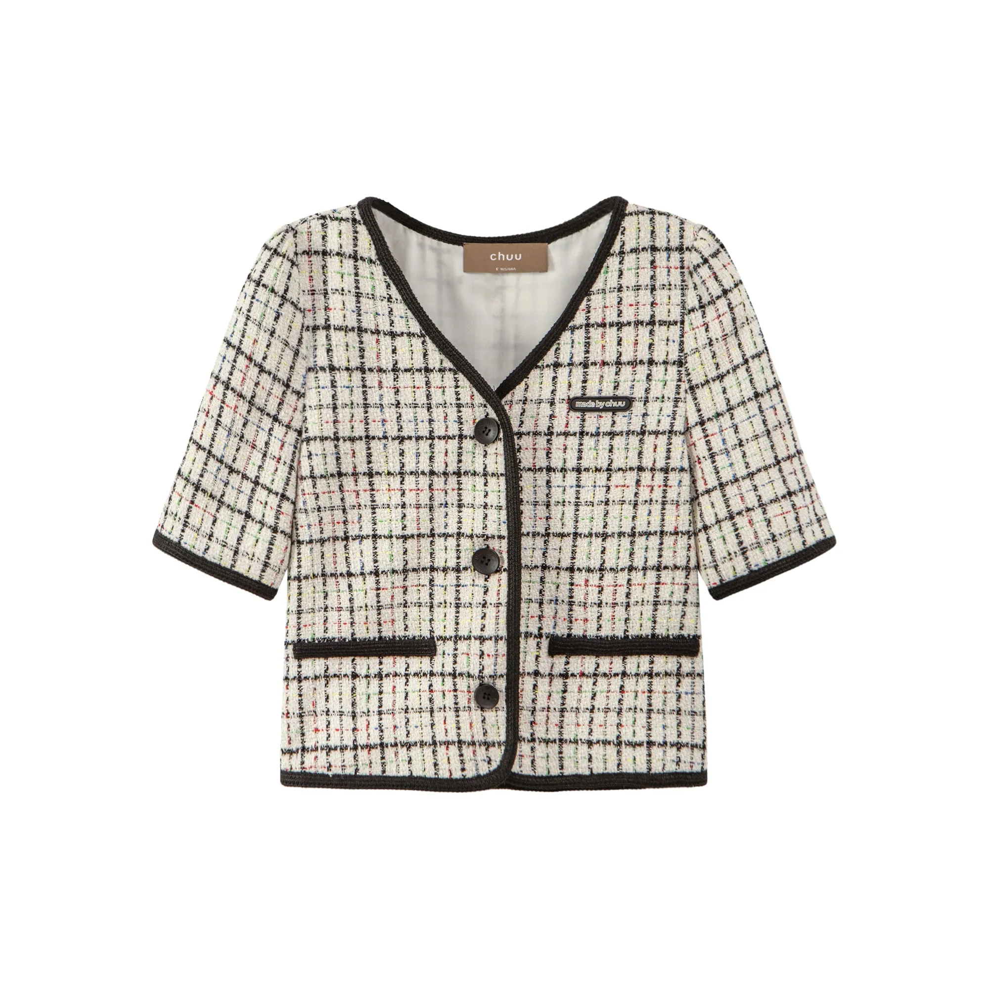 Plaid V-Neck Tweed Jacket