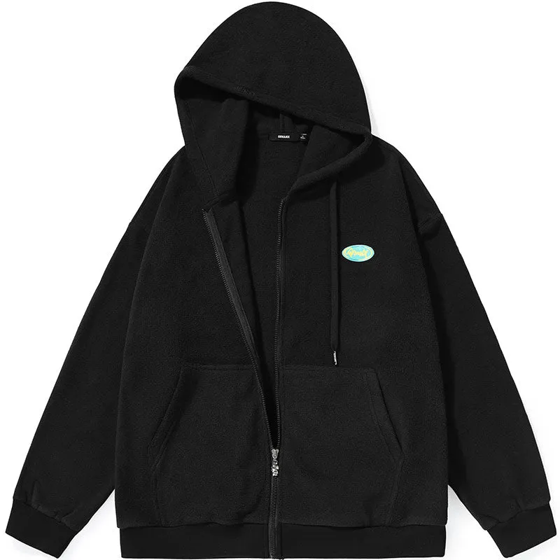 Plain Polar Fleece Label Hooded Jacket