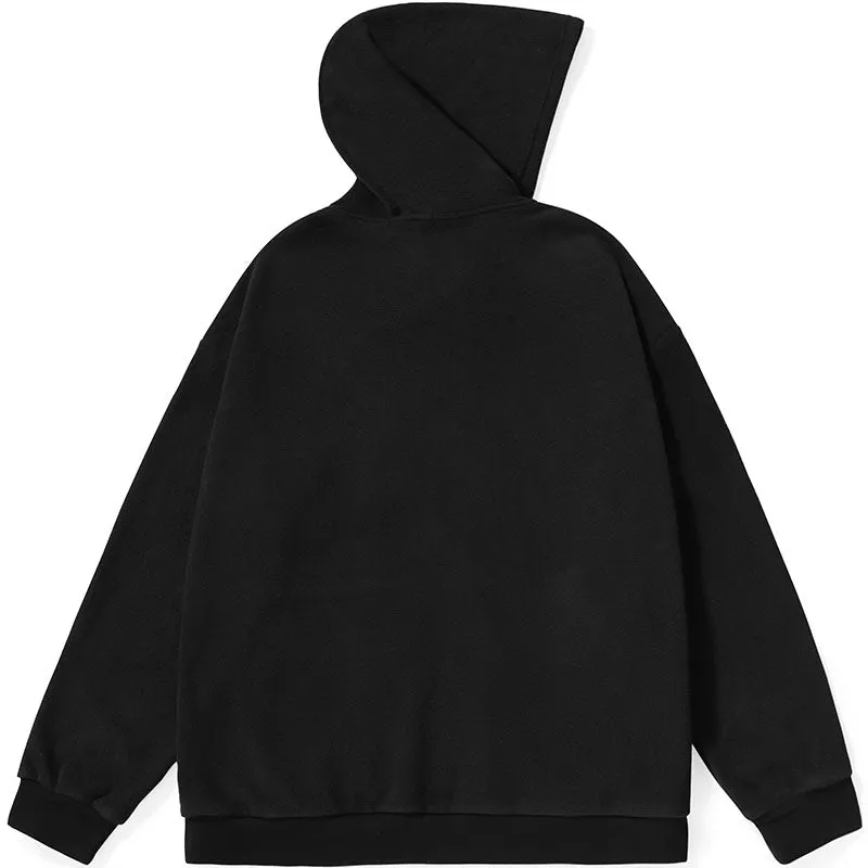 Plain Polar Fleece Label Hooded Jacket