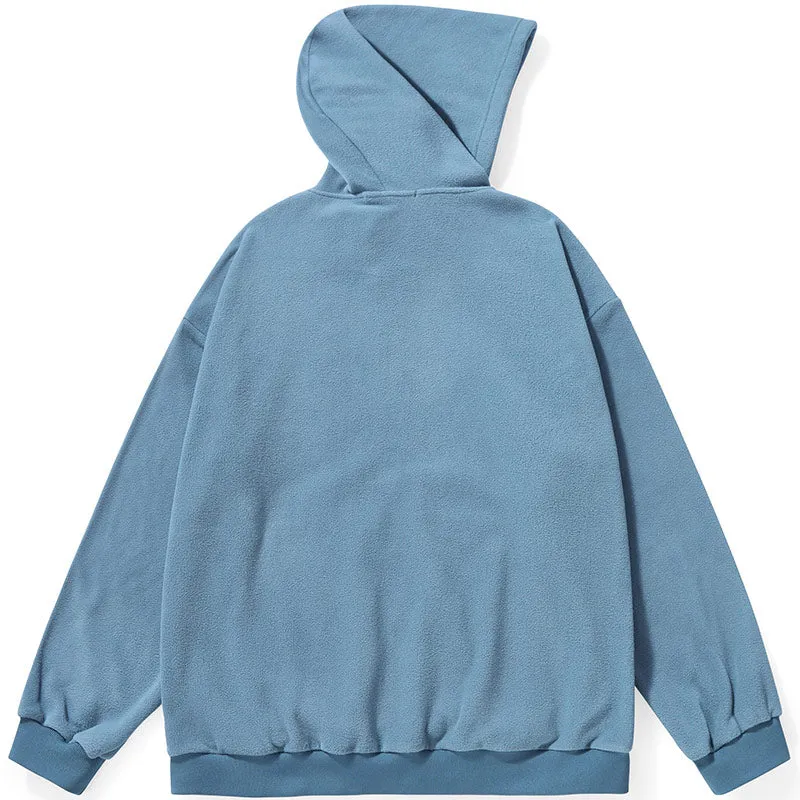 Plain Polar Fleece Label Hooded Jacket