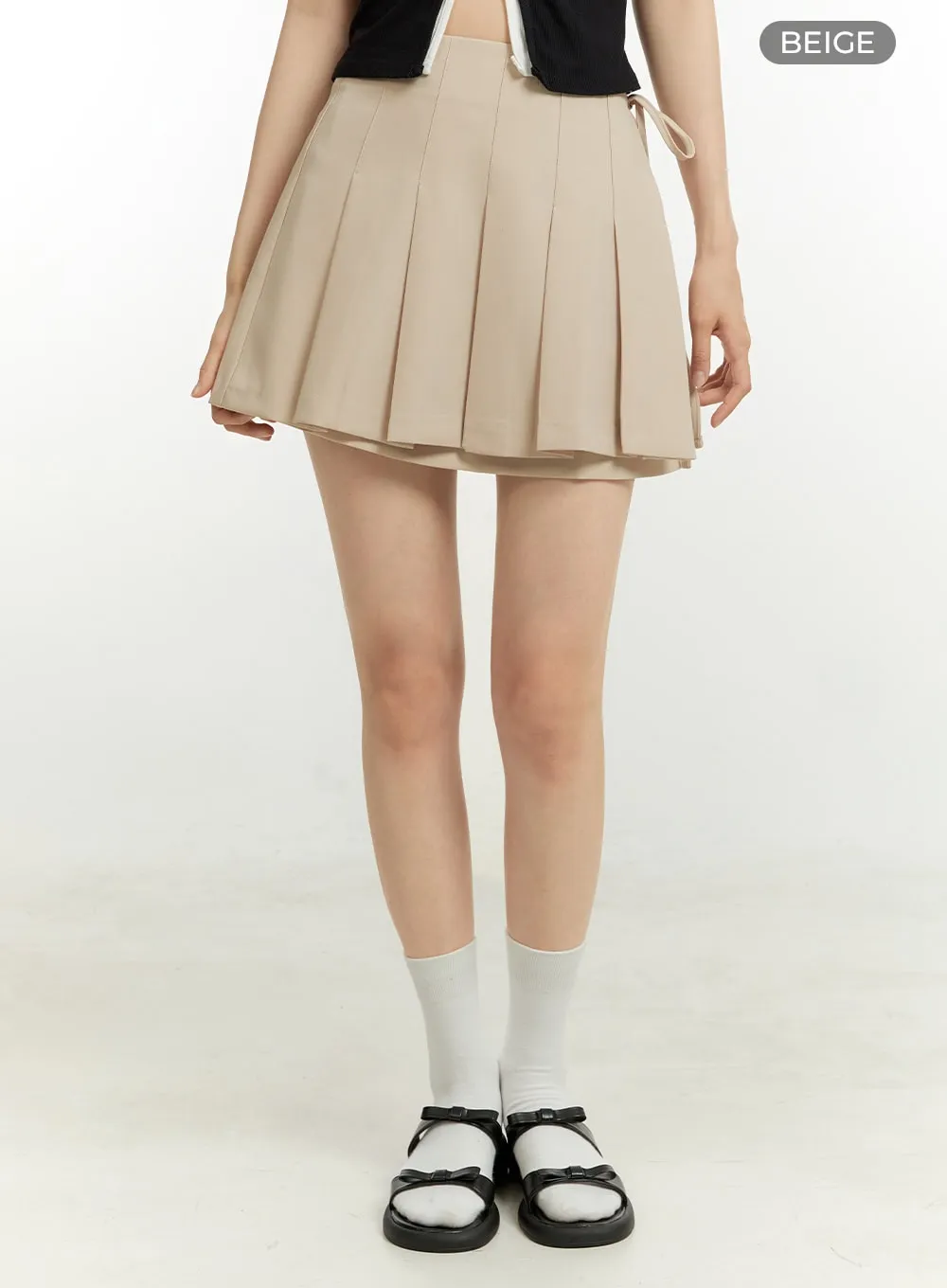 Pleated Solid Mini Skirt OU428