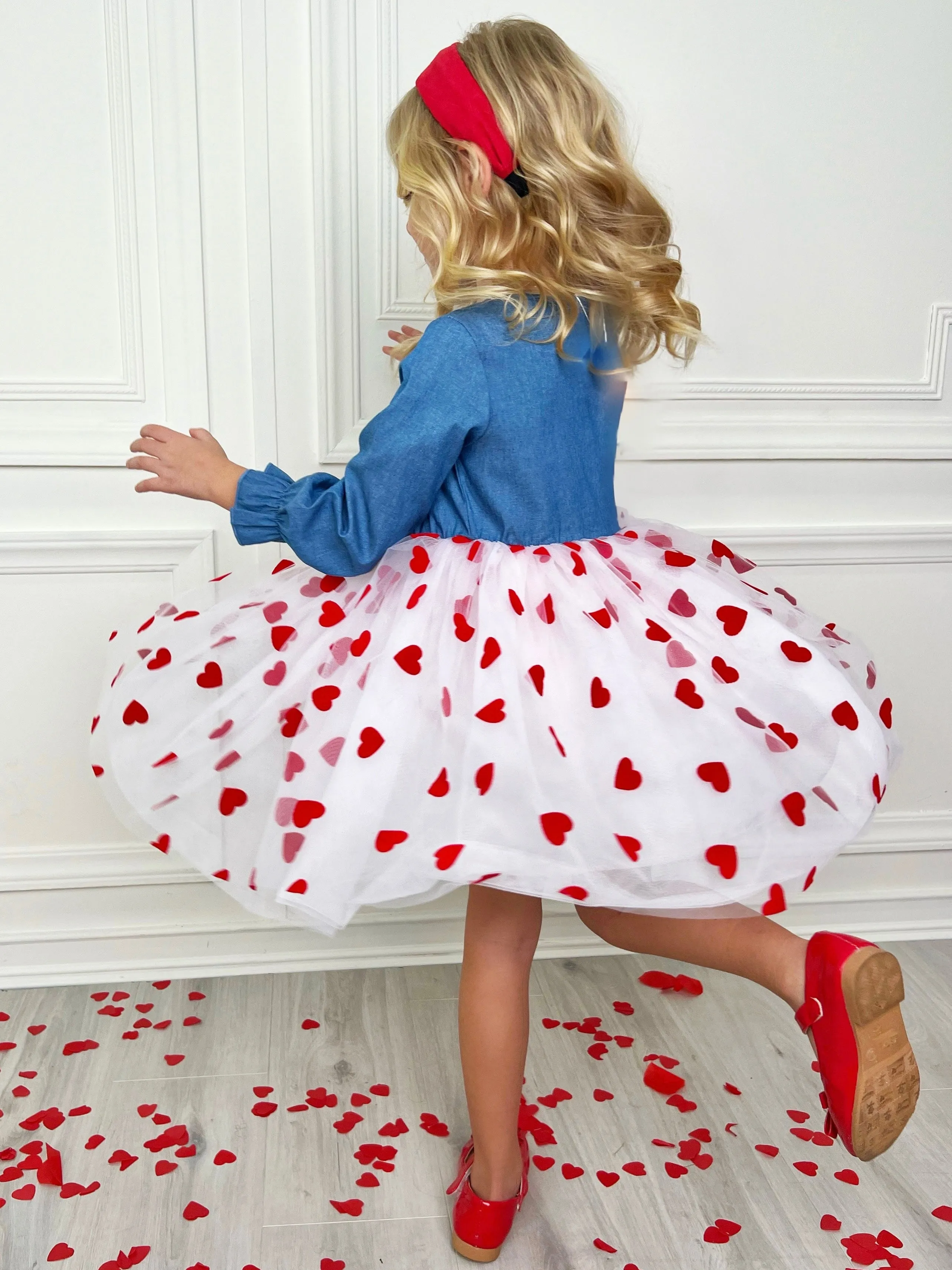 Queen of Hearts Chambray Tutu Dress