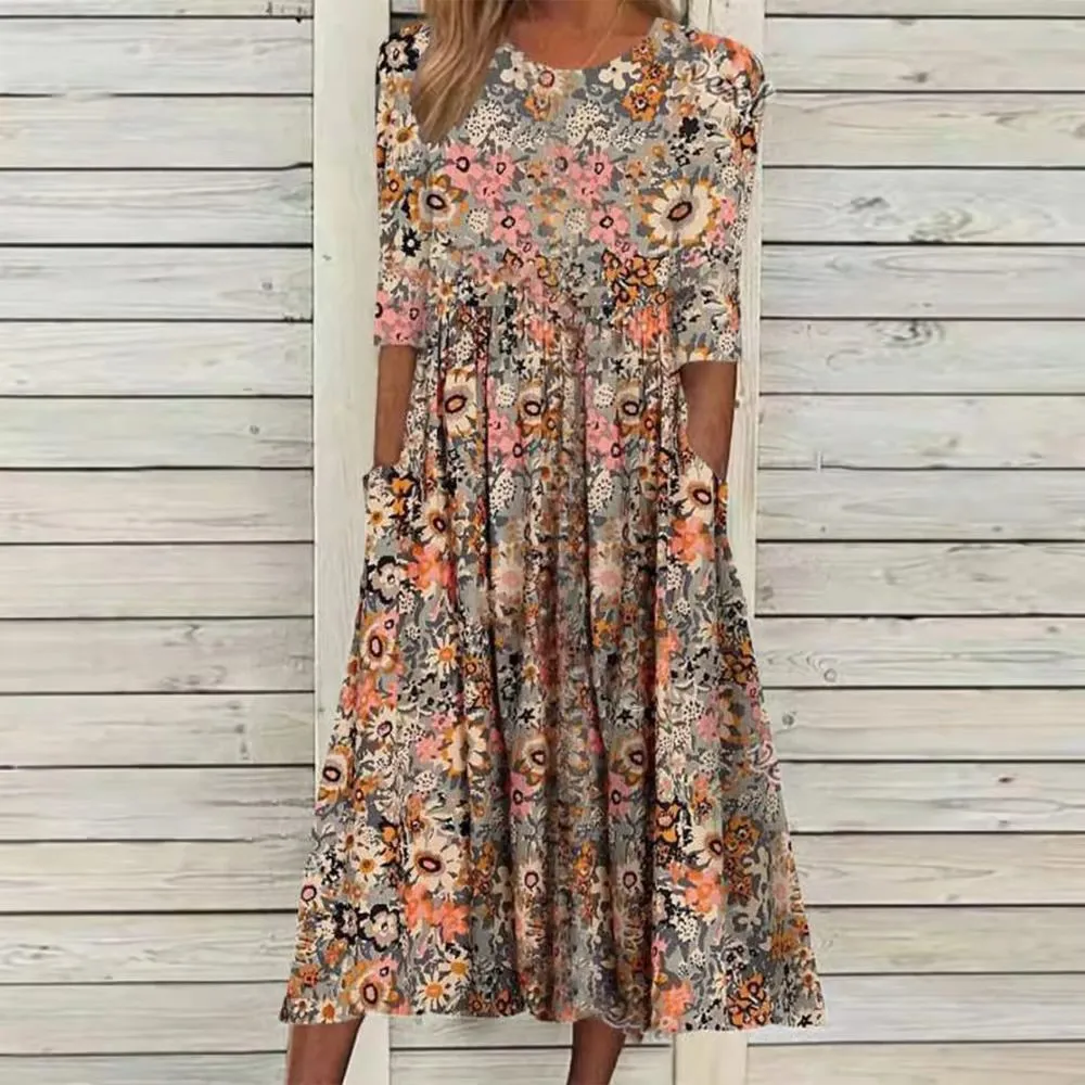 Quinn Pocketed Floral Boho Midi Dress - FINAL SALE