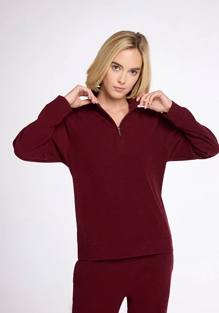 Quinn Ribbed 1/4 Zip - Cranberry Melange