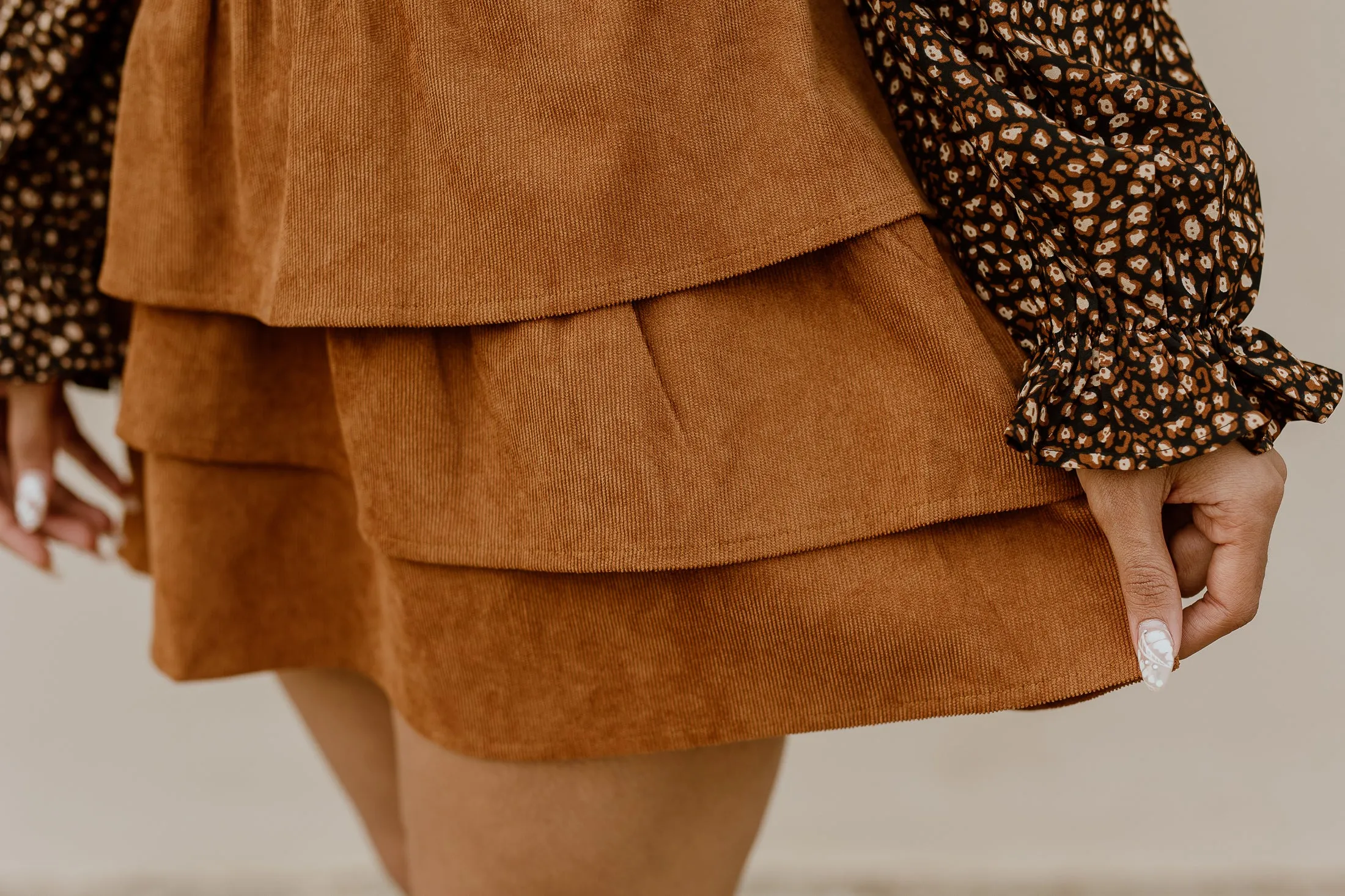 "Bitter Sweet"  Ruffle Corduroy Skirt - Brown