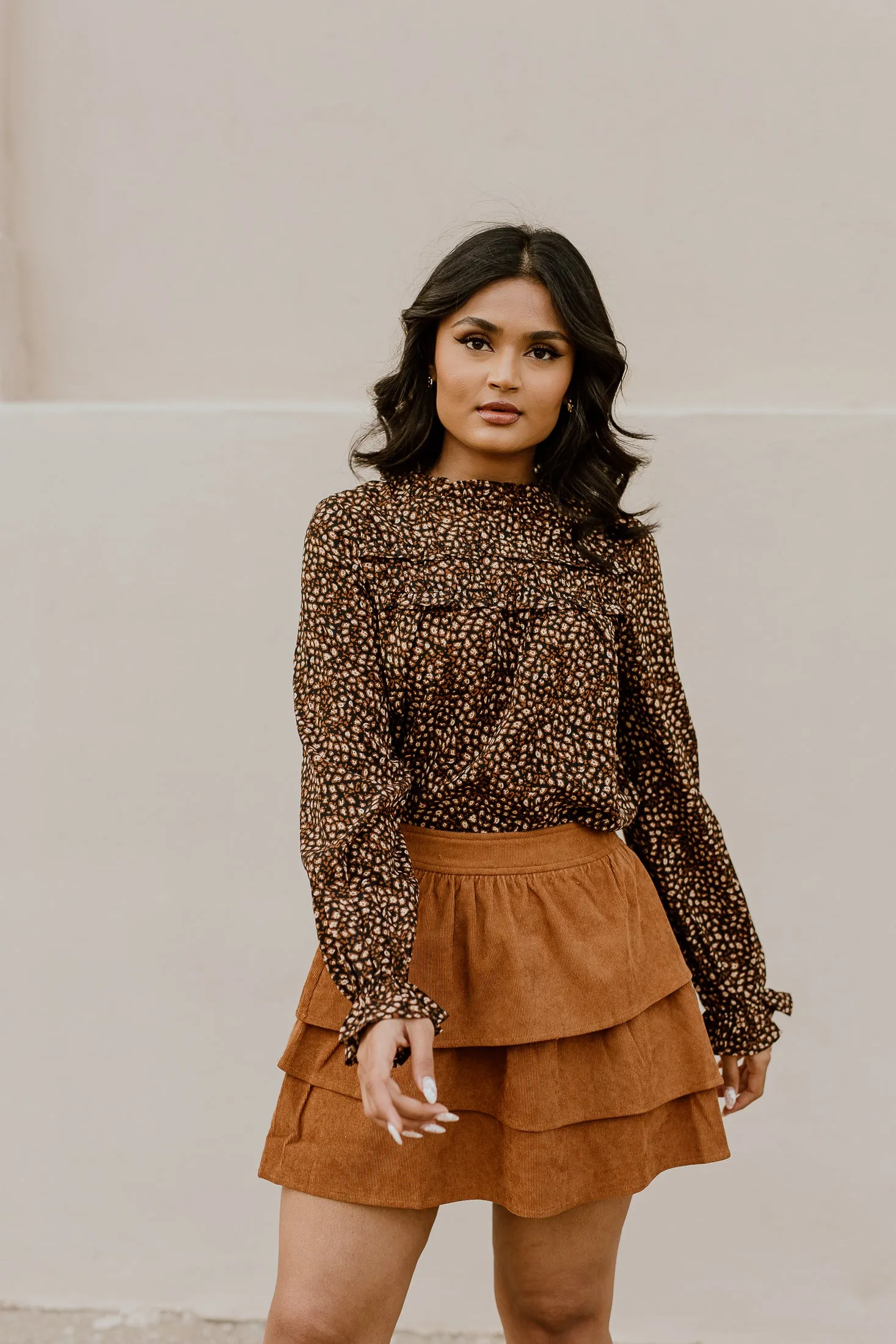 "Bitter Sweet"  Ruffle Corduroy Skirt - Brown