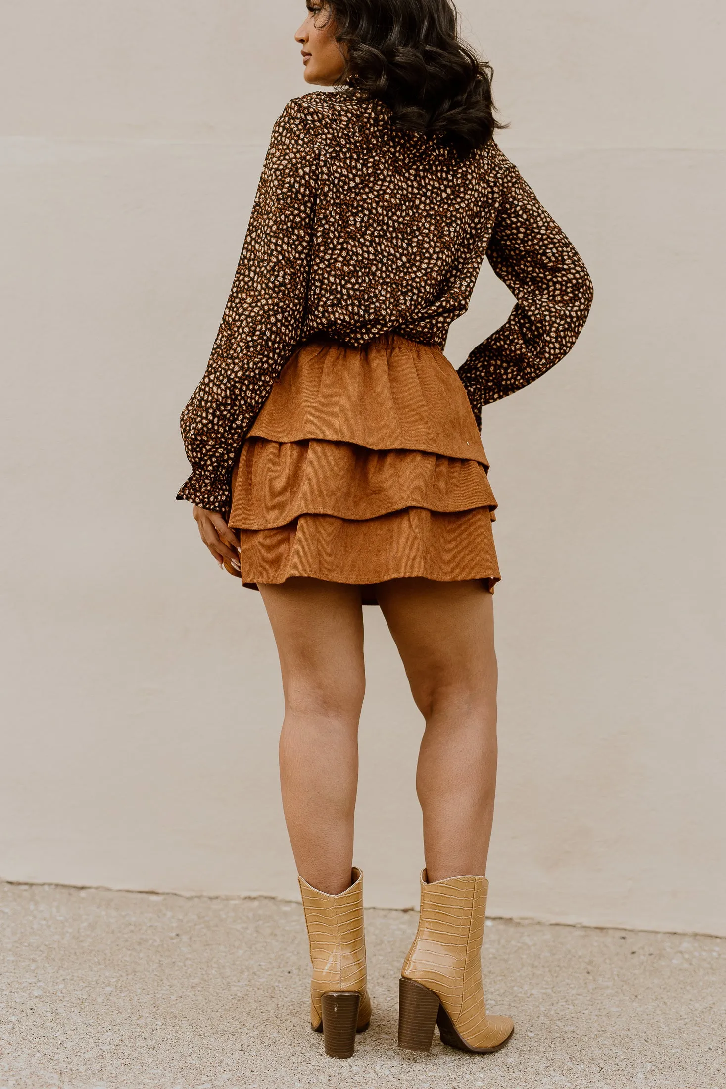 "Bitter Sweet"  Ruffle Corduroy Skirt - Brown