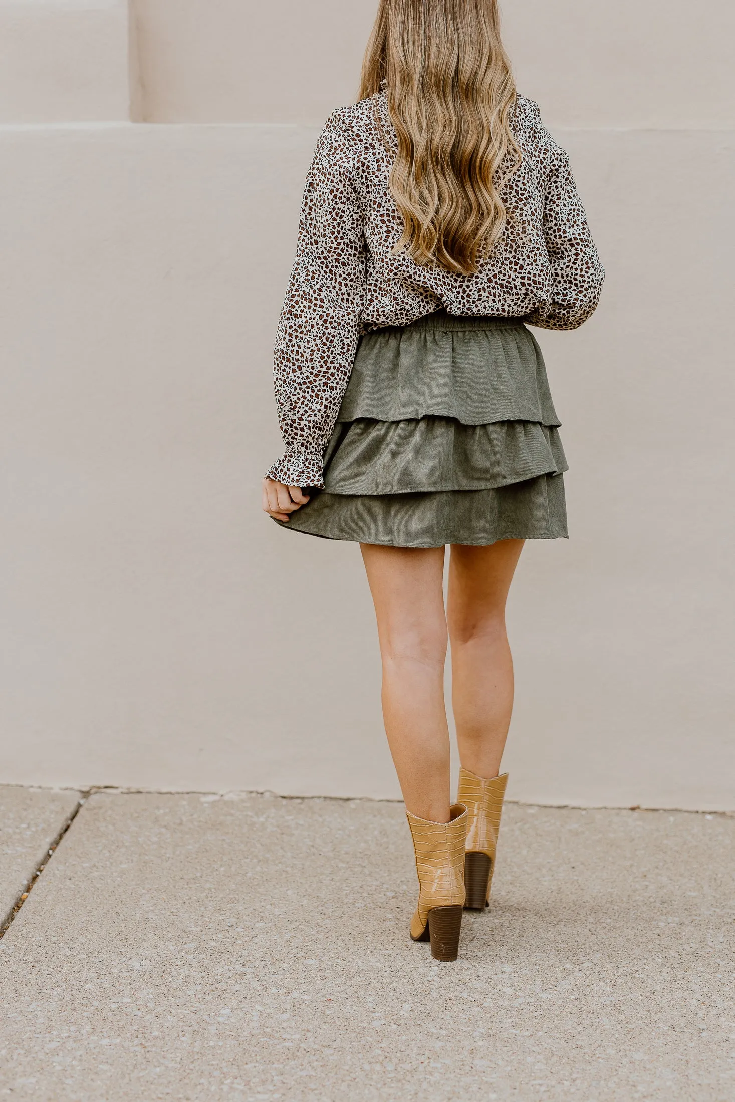 "Bitter Sweet" Ruffle Corduroy Skirt - Olive