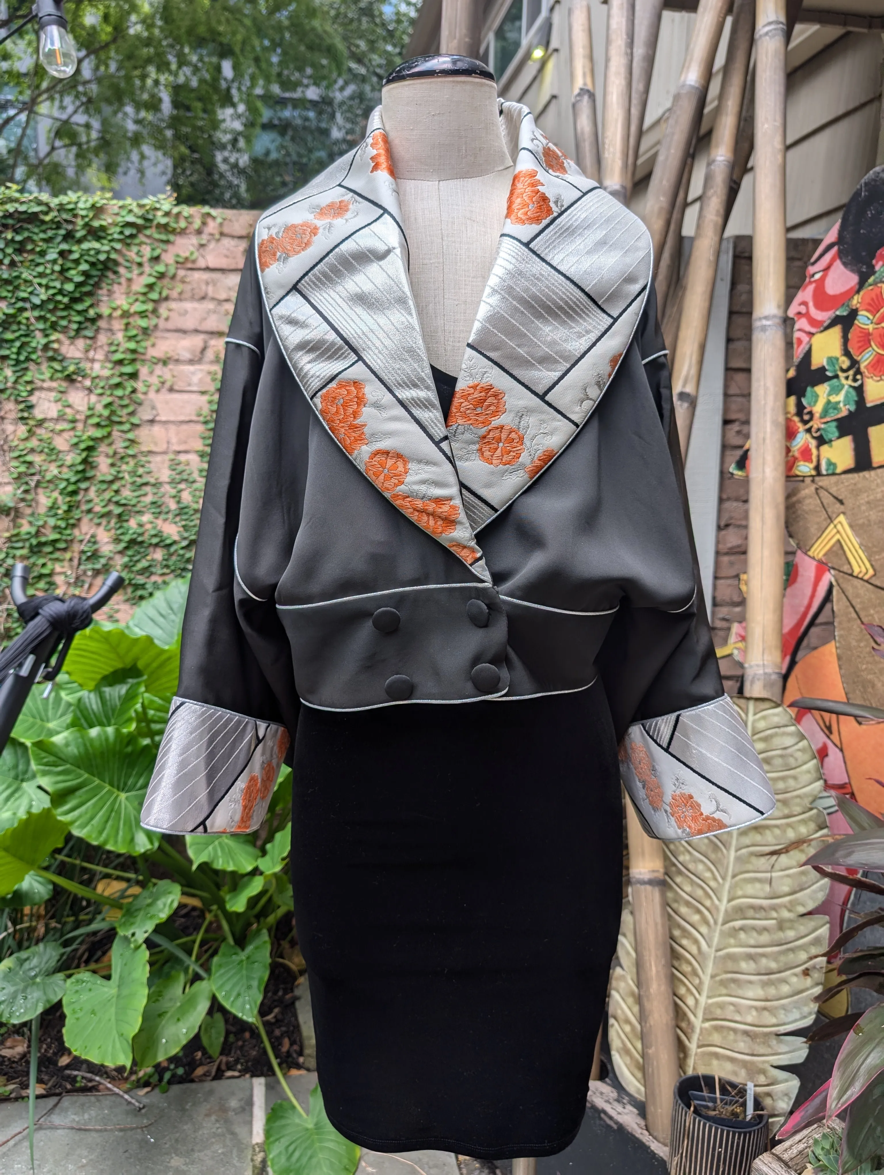 "Cropped Cocoon" Reimagined Vintage Kimono - Kimono Zulu Artist Collaboration with Judy Masliyah