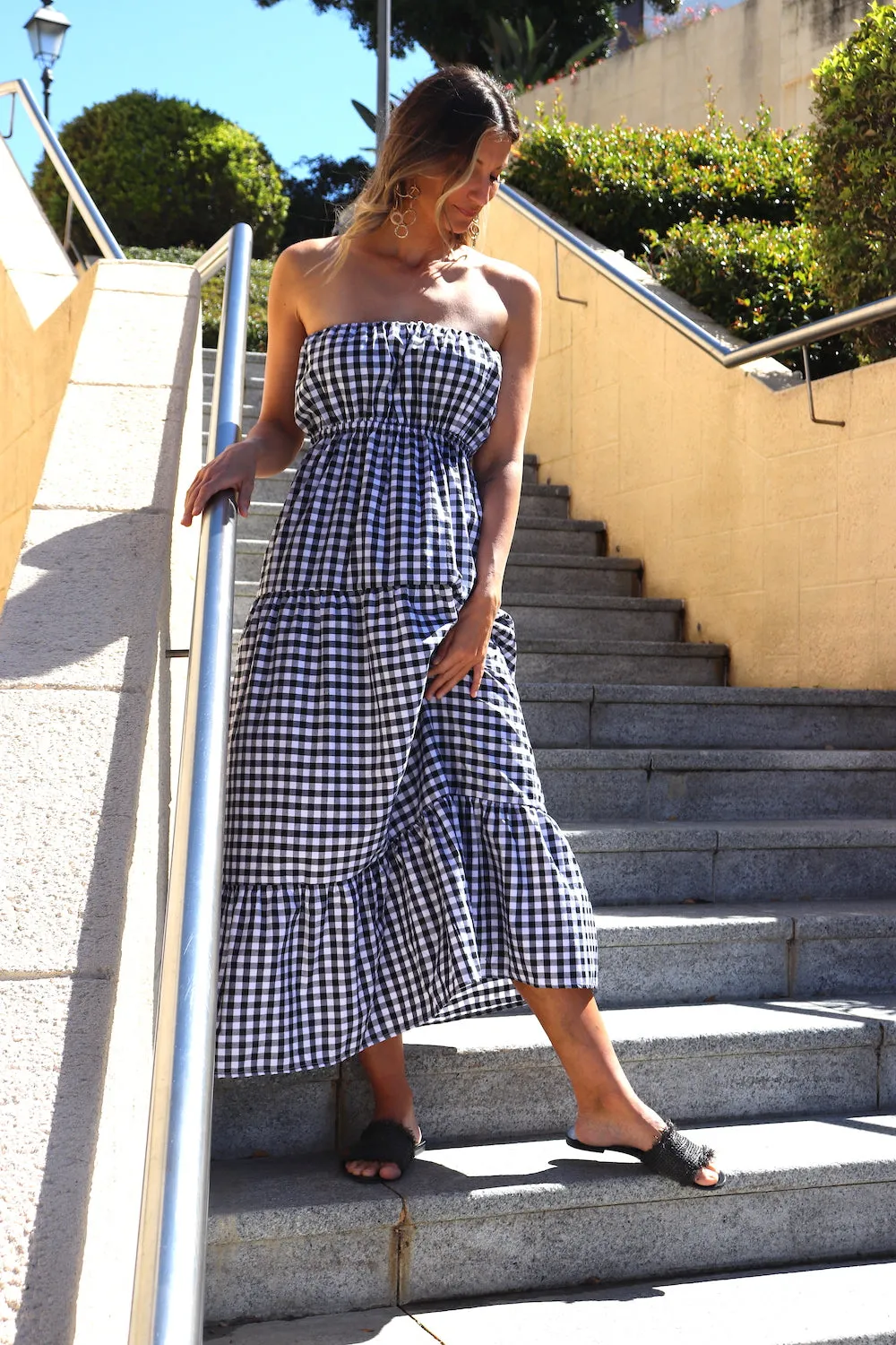 Renaissance in Gingham | Long Strapless Maxi Dress