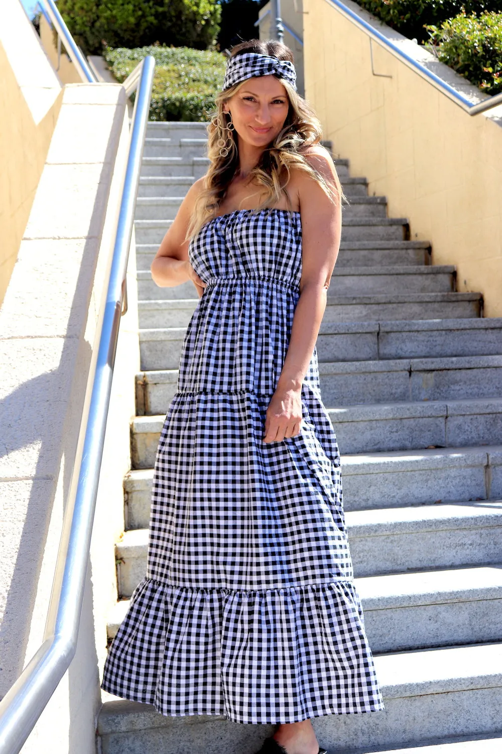 Renaissance in Gingham | Long Strapless Maxi Dress