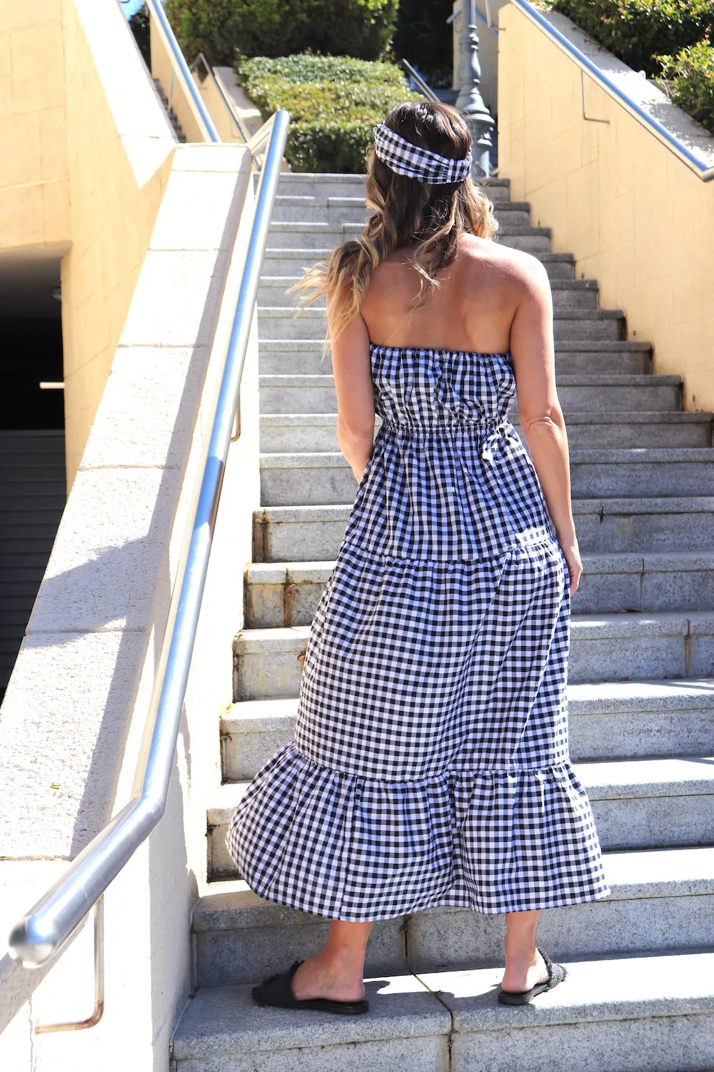 Renaissance in Gingham | Long Strapless Maxi Dress