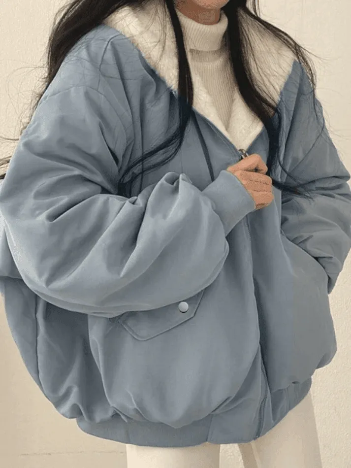 Reversible Oversize Fleece Hooded Jacket