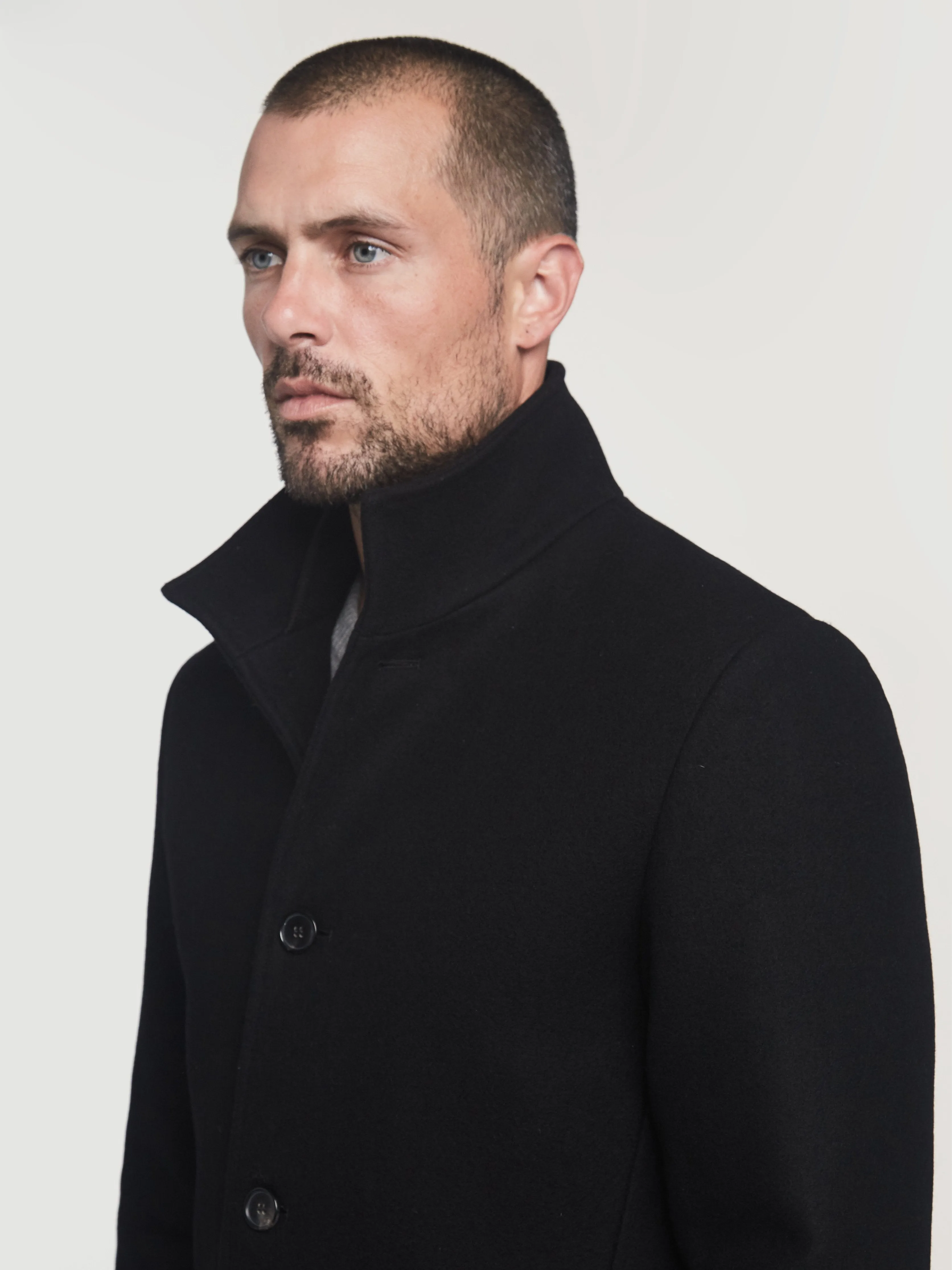 Rib Collar Overcoat -- Noir