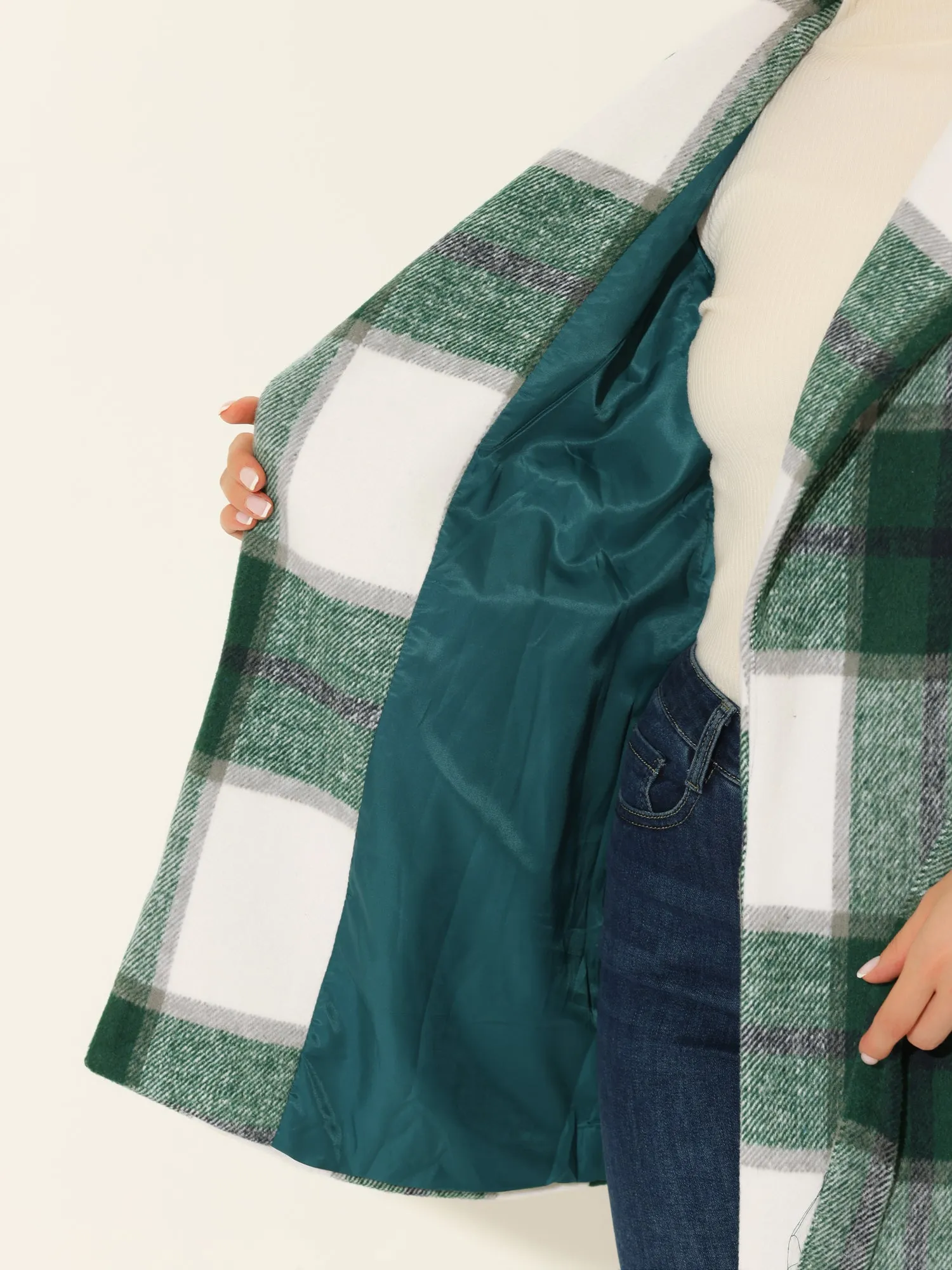 Shawl Collar Check Belted Wrap Plaid Coat with Pockets