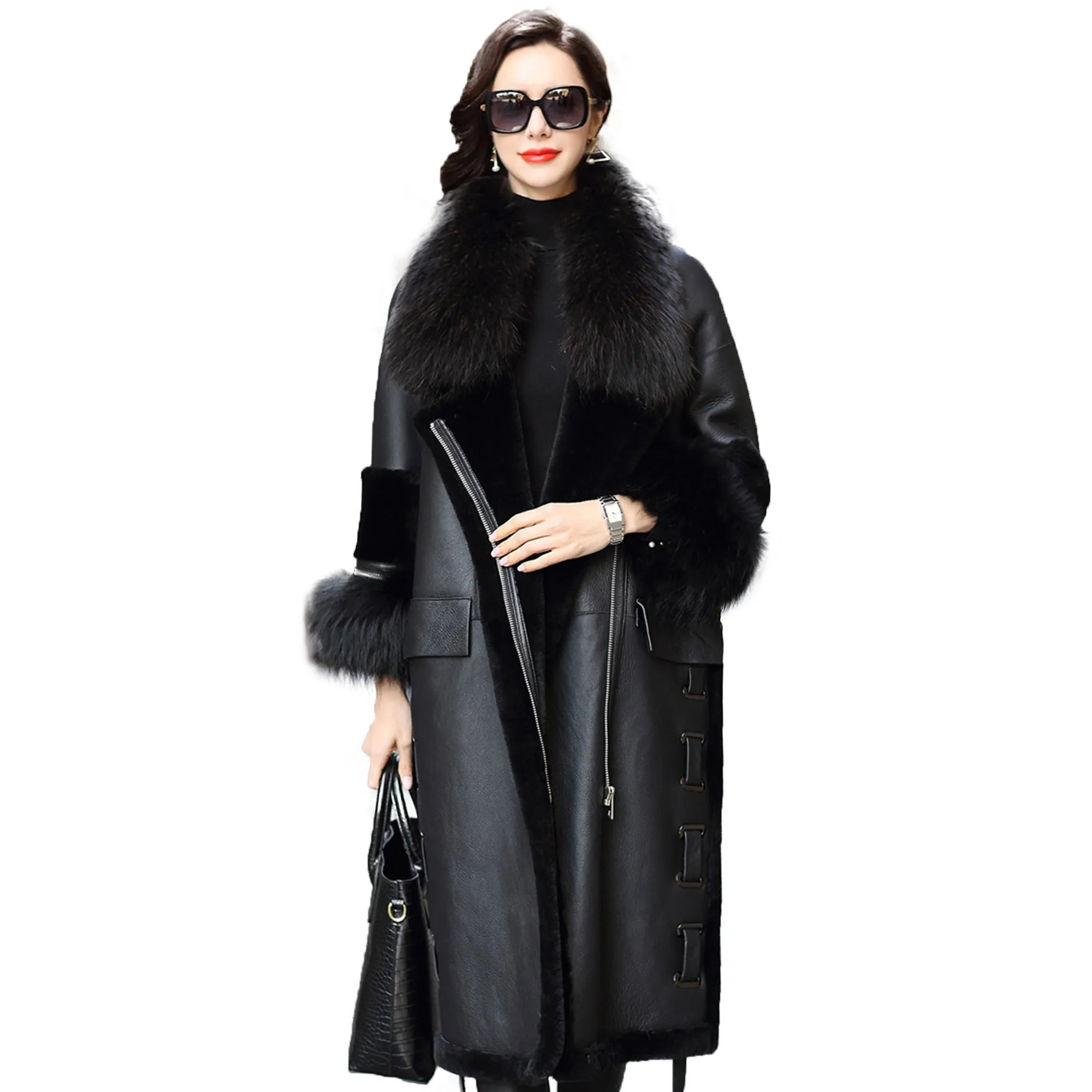 Sheep Shearing Fur double faced overcoat women Winter ladies fur jacket 20106