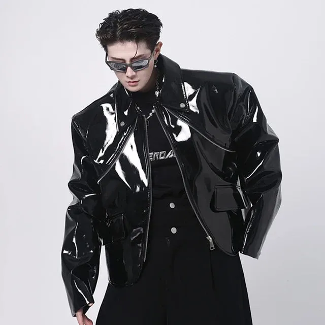 Shiny Black PU Leather Jacket