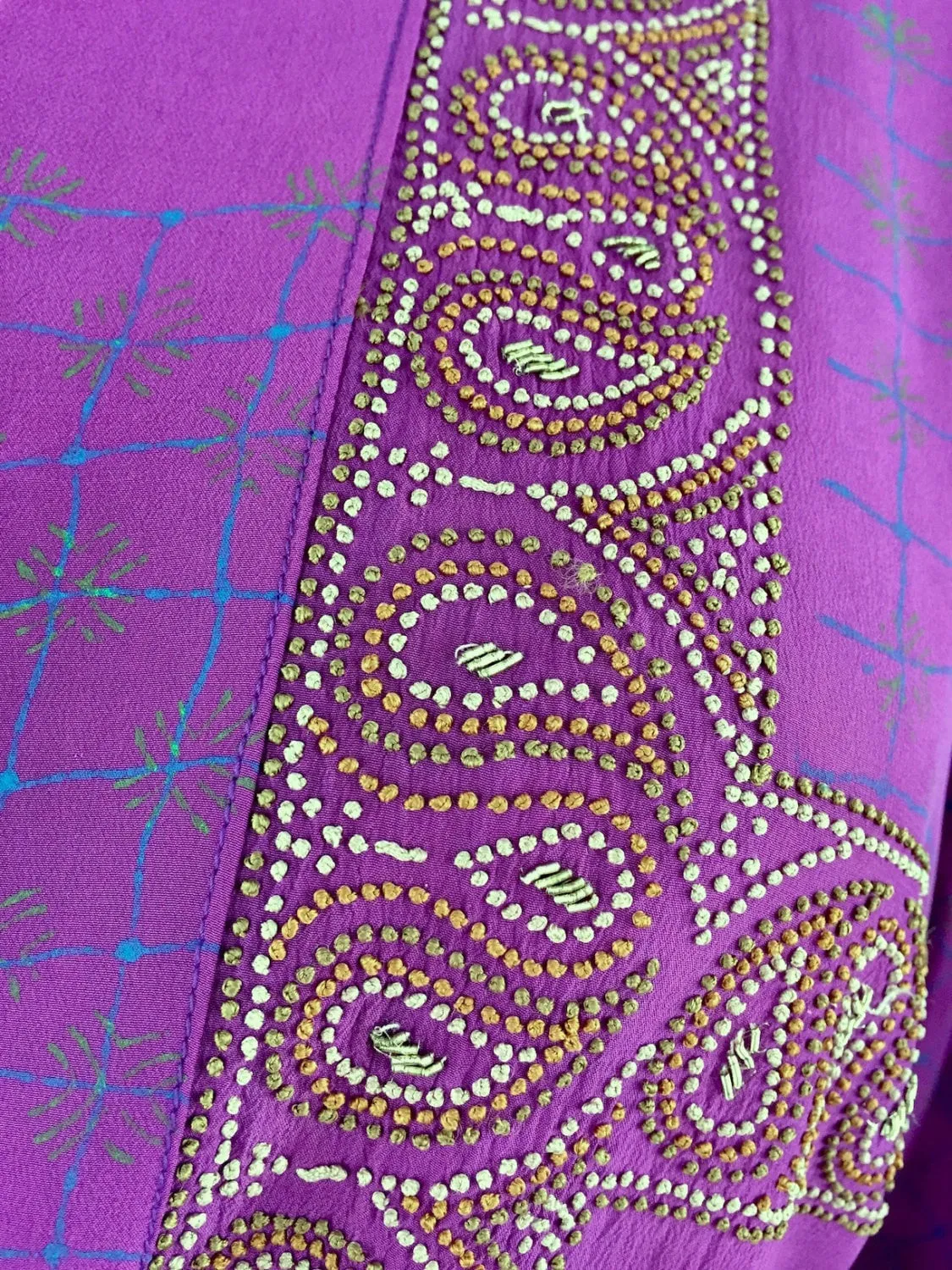 Silk Kimono Cardigan / Vintage Indian Sari / Purple French Embroidered