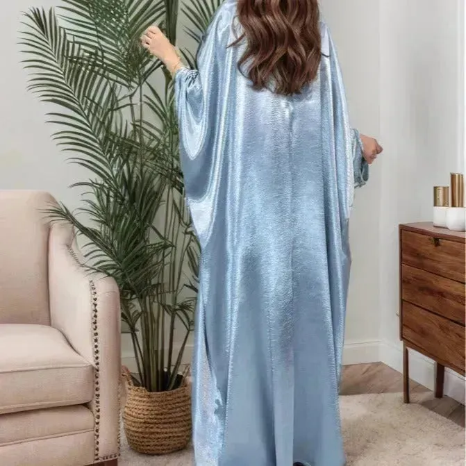 Simple Middle East Turkey Solid Color Plus Size Satin Robe Dubai Abaya Coat Turkey Abaya Kimono