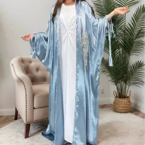 Simple Middle East Turkey Solid Color Plus Size Satin Robe Dubai Abaya Coat Turkey Abaya Kimono