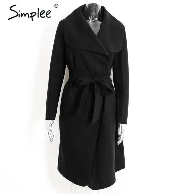 Simplee Black ruffle warm winter coat Women turndown long coat collar overcoat female Casual autumn 2016 pink outerwear