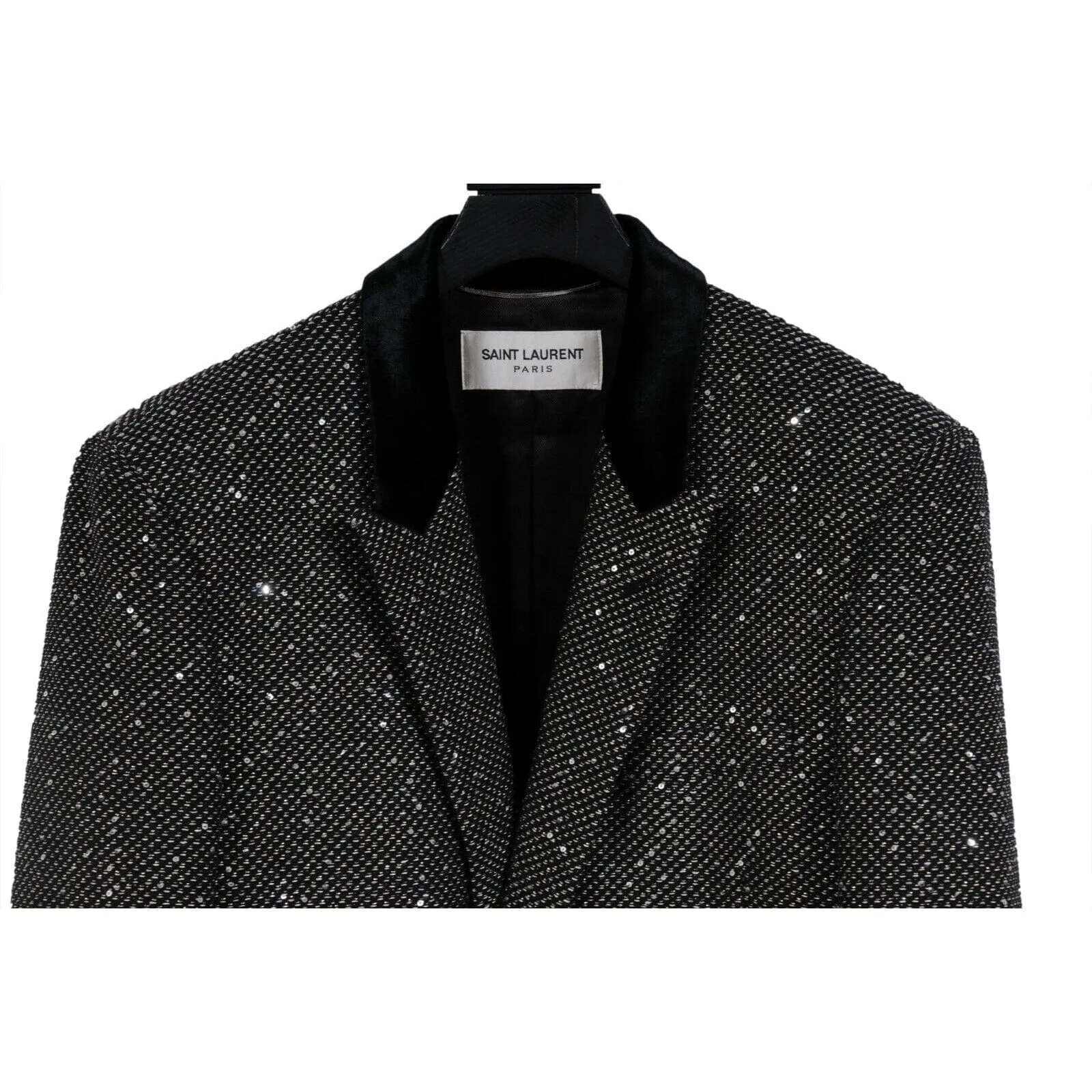 Single Breasted Sequin Overcoat Silver Black Long