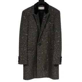 Single Breasted Sequin Overcoat Silver Black Long