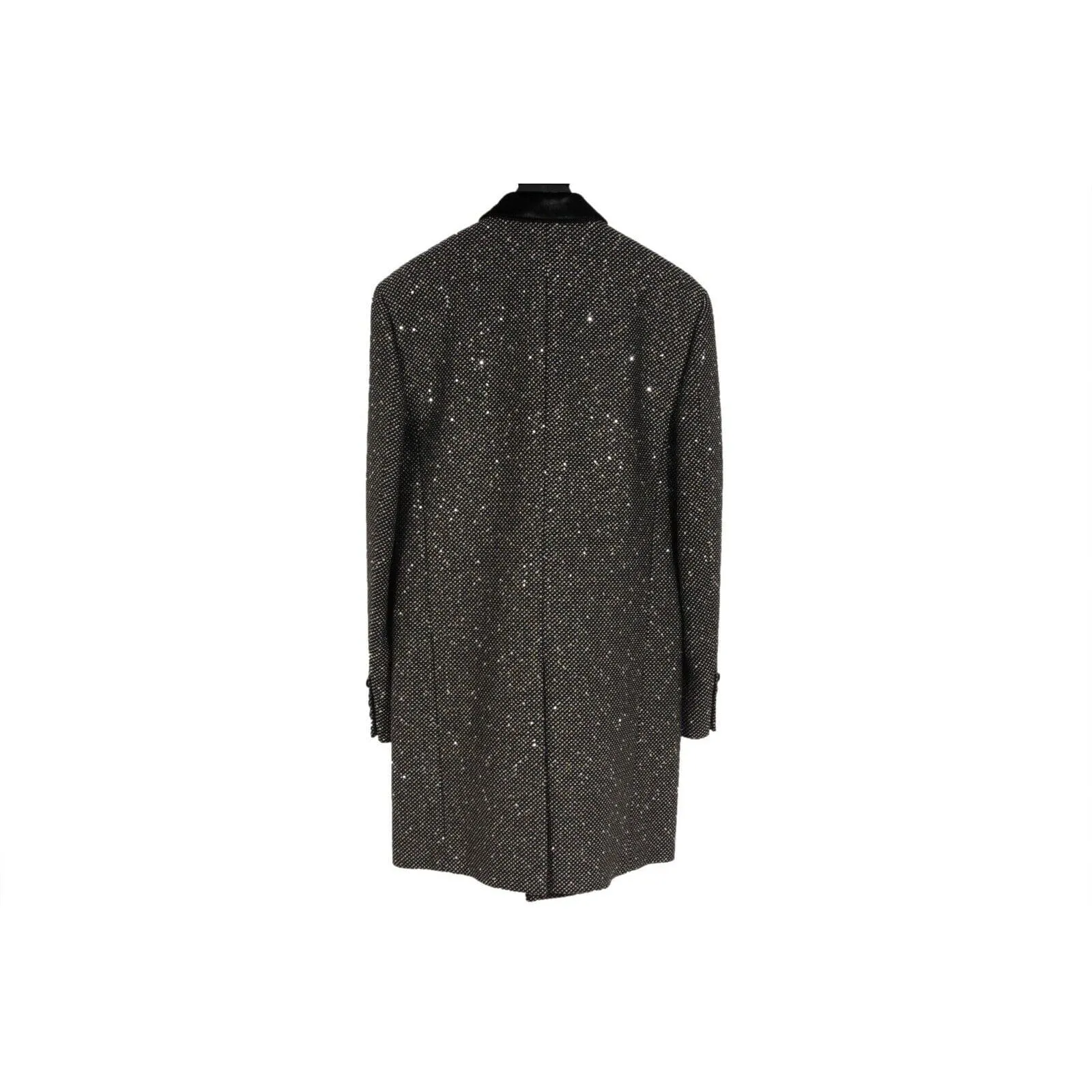 Single Breasted Sequin Overcoat Silver Black Long