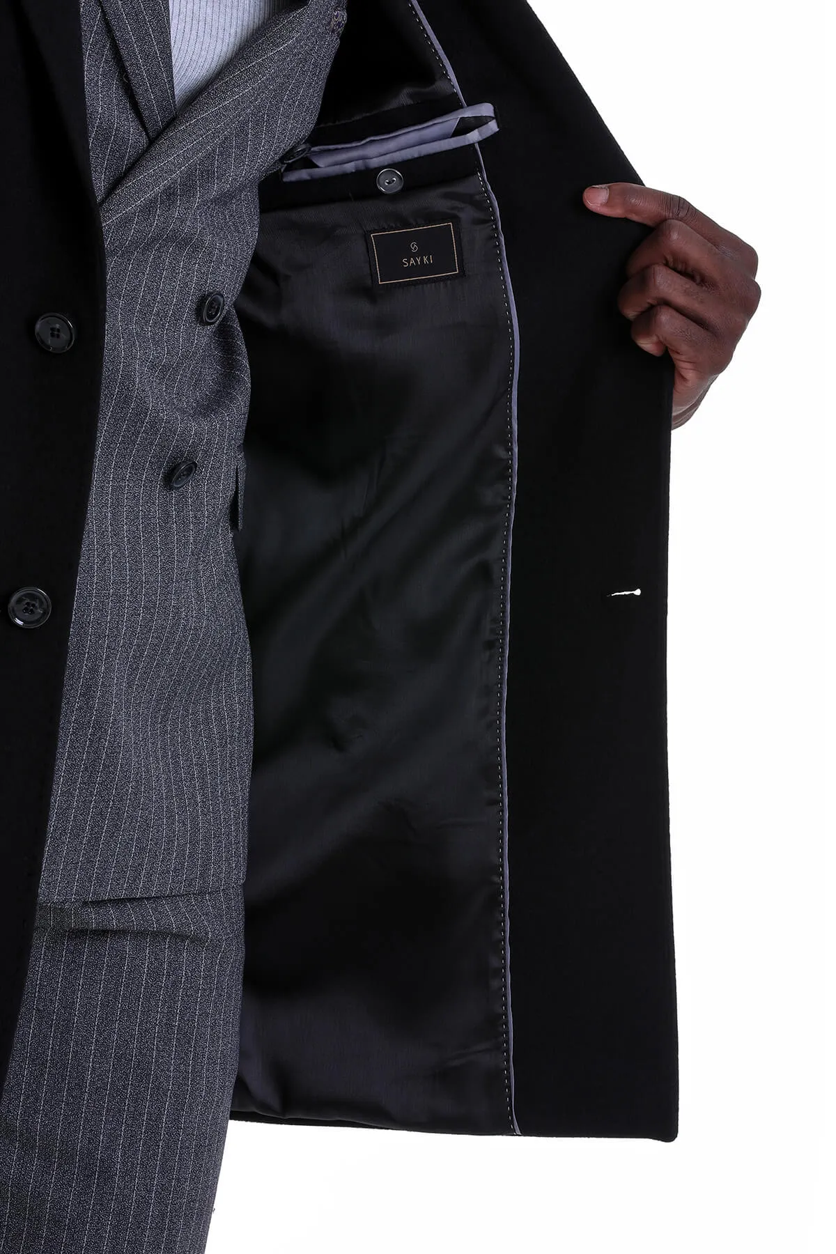 Slim Fit Cachet Black Wool Blend Overcoat