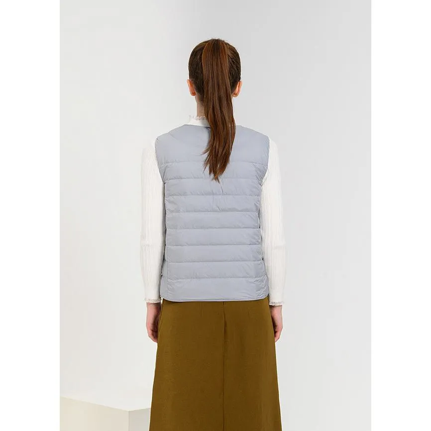 Solid Color Button Front V Neck Down Jacket Vest