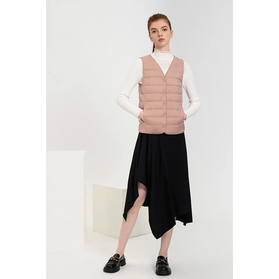 Solid Color Button Front V Neck Down Jacket Vest