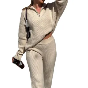 Solid Color Quarter Zip Knit Sweatsuit (3 colors)