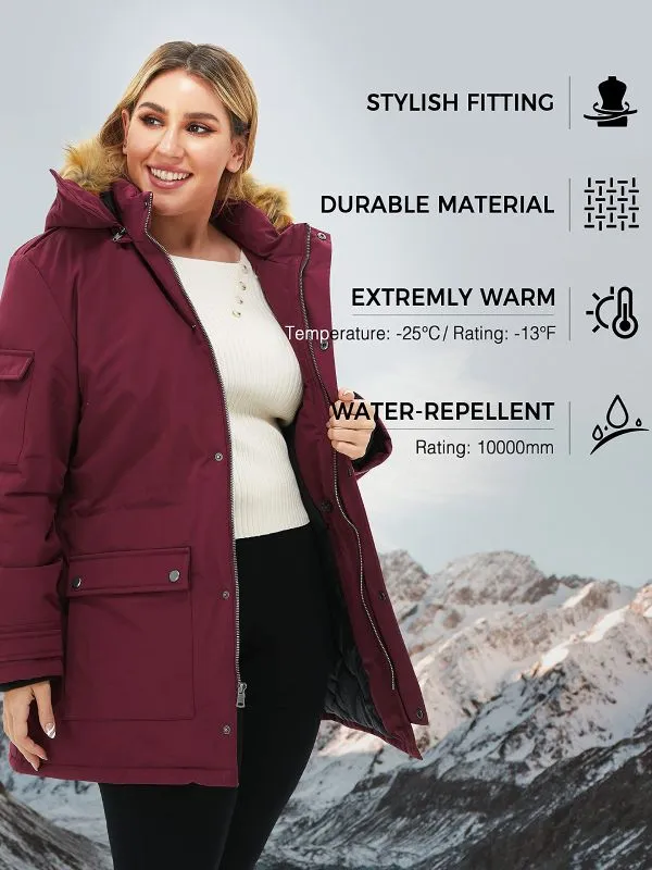 Soularge Women's Plus Size Waterproof Winter Puffer Coat with Faux fur Hood